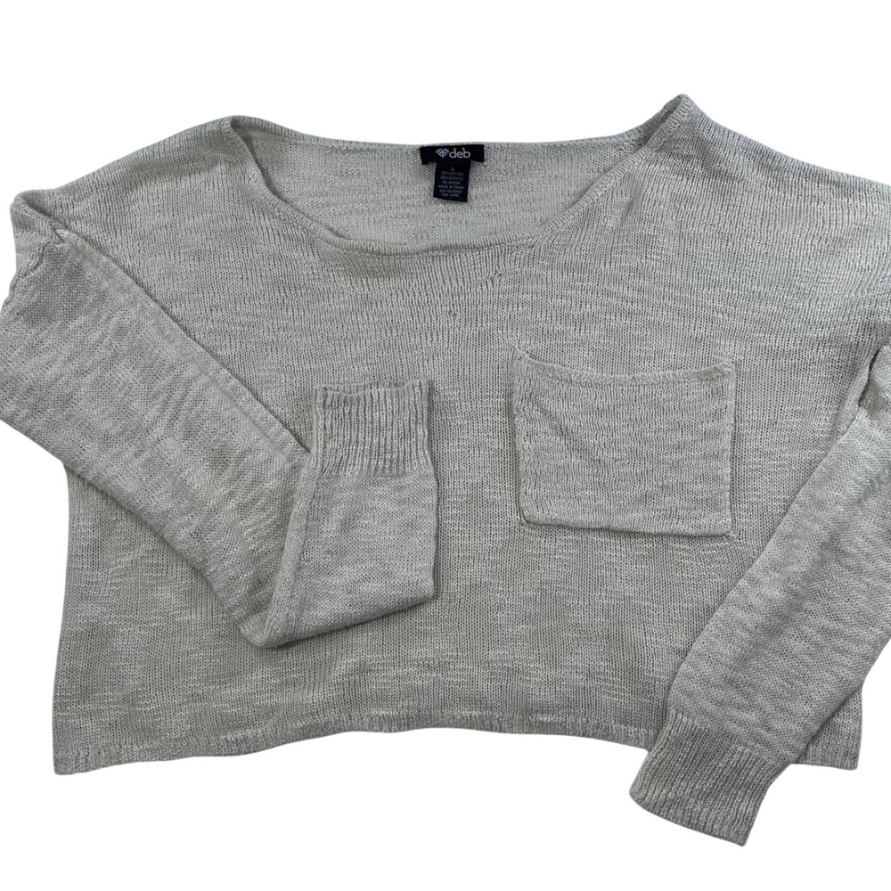 Deb Womens Oatmeal Beige Lightweight Sheer Knit Pullover Sweater Large 90's VTG